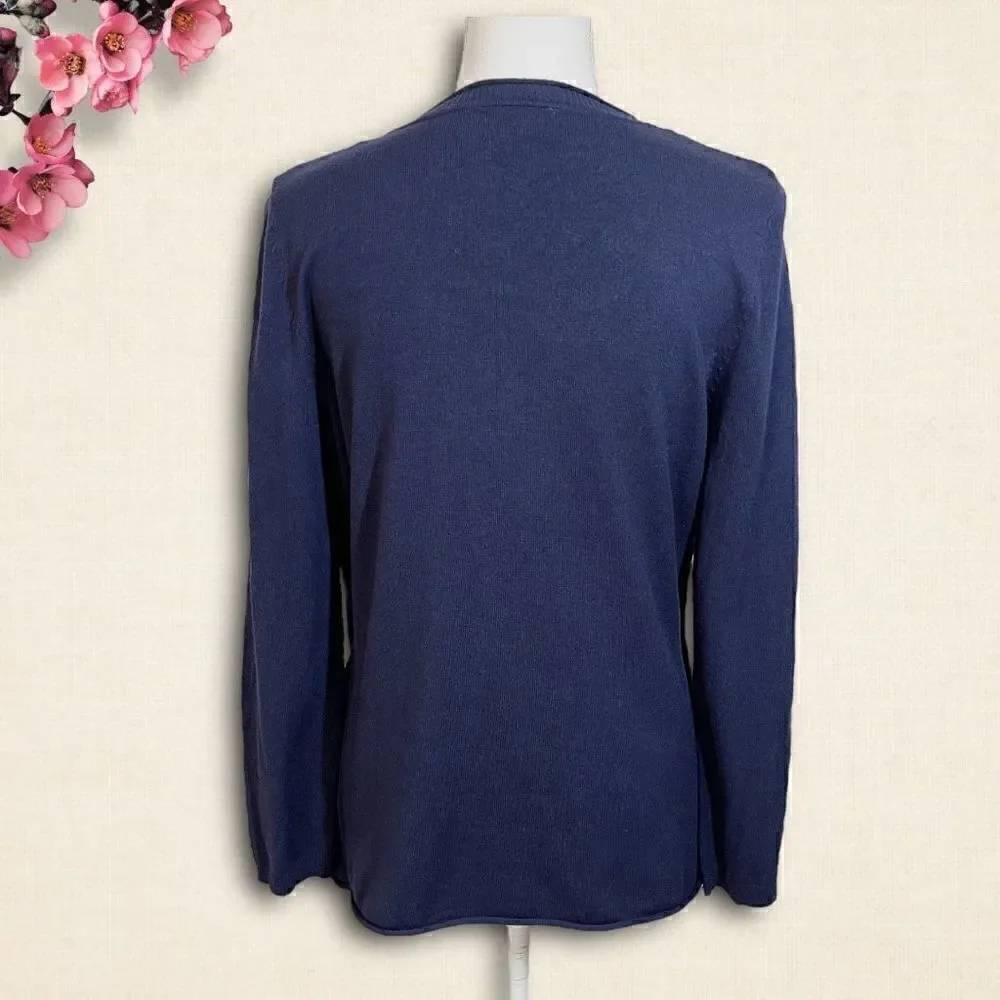 Navy & White Stripe Pullover Faux Cardigan Sweater Sz L 12-14